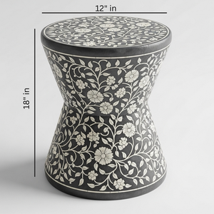 Table d'appoint ronde sculptée à motif floral noir, en os incrusté, faite à la main, pour la vente en gros - Product Image 2