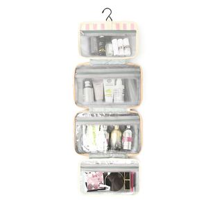 Blue Pink Foldable <b>Toiletry</b> <b>Storage</b> Bag Waterproof Multi-Compartment Handheld Makeup Skincare Organizer Nylon Fabric for Travel - Product Image 2