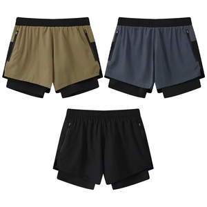 Oem Service Men Double Short Nylon 2 In 1 Double <b>Layer</b> Zipper Style Customized Colors And Design Soft Material Short For Men - Product Image 2