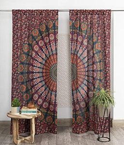 Panneaux de rideaux décoratifs Mandala bleu marine style hippie bohème indien pour chambre, salon, balcon et décoration intérieure - Product Image 1