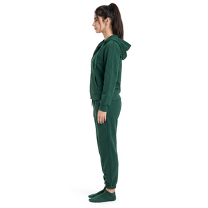 Conjunto de chándal de mujer de peso pesado con lavado ácido, verde liso, con capucha y cremallera, sudadera de manga larga y pantalones jogger, atuendo casual - Product Image 3