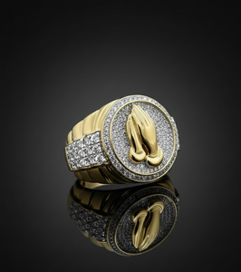 Mens Iced Out Praying Hands <b>Ring</b> 925 <b>Silver</b> 14K Gold Finish VVS Moissanite Hip Hop Pinky <b>Ring</b> Religious <b>Statement</b> Jewelry - Product Image 3