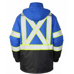 Hi Visibility <b>Reflective</b> Polyester Work <b>Jacket</b> for <b>Men</b> Blue Black Hooded Workwear with Pockets New Arrival - Product Image 3
