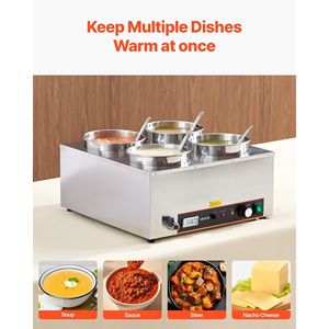 Scaldavivande Elettrico Commerciale Bain Marie da 1500W con 4 Pentole in Acciaio Inox da 6,34QT, Temperatura Regolabile 86~185°C, Attrezzatura per Mantenimento Calore - Product Image 2