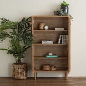 Armoire de rangement moderne en teck massif avec finition naturelle, 4 étagères pour chambre à coucher et salon - Product Image 5