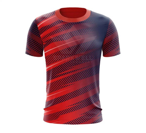 Camiseta de Fútbol Personalizada para Hombre, Rayas Rojas y Negras, Manga Corta, Sublimada, Secado Rápido, Poliéster, Uniforme de Fútbol para Equipo - Product Image 1