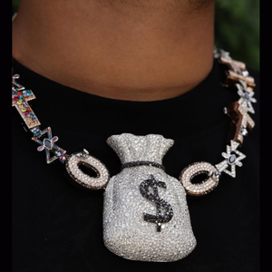 จี้เพชรทรงฮิปฮอปแบบ Iced Diamond VVS พร้อมจี้รูปตัวอักษร Dollar Charm ประดับเพชรโมอิสซาไนต์สั่งทำพิเศษ  พร้อมสร้อยเงิน  สามารถปรับแต่งได้ - Product Image 1