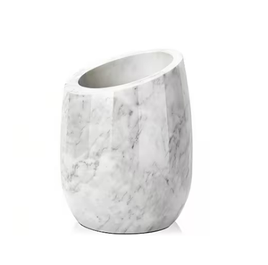 New White fluted <b>marble</b> Spoon holder premium carved stone cutlery <b>jar</b> kitchen tool handmade ribbed cylindrical organizer - Product Image 3
