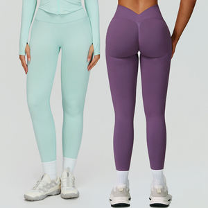 <b>Women's</b> Mid Waist <b>Red</b> Seamless Spandex/Polyester Yoga <b>Leggings</b> Full Length Solid Color Four-Way Stretch Elastic Waist Workout - Product Image 2