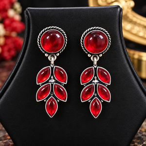 Pendientes Colgantes de Latón con Piedra Roja, Estilo Artístico |   Venta al por Mayor Directa de Fábrica OEM ODM - Product Image 6