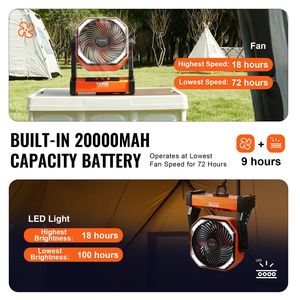 8 pollici lanterna a LED ricaricabile alimentato a batteria ventilatore portatile 4 velocità regolabile personale USB a batteria per la casa in campeggio - Product Image 4