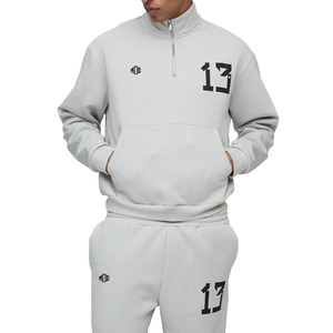 Conjuntos de Sudadera y Pantalones de Chándal de Dos Piezas con Cremallera de Cuarto, Estampado Personalizado, Hombro Caído, Algodón, Lujo, Estilo Urbano, Venta al por Mayor para Hombre - Product Image 2