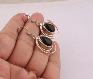 Dainty Black Onyx Earrings 925 Sterling <b>Silver</b> Minimalist Jewelry Small Black Gemstone <b>Studs</b> for Women Thin <b>Silver</b> Earrings - Product Image 3