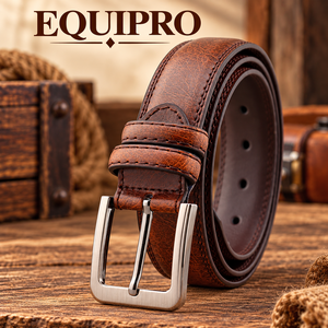 Cinturón de Cuero Genuino de Vaca Marrón Vintage para Hombre Equipro, Transpirable, con Hebilla Rectangular Plateada a Rayas, Estilo Casual - Product Image 2