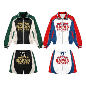 Conjunto corto cortavientos para mujer, 125 GSM, tela ligera de poliéster y spandex, paneles morados en contraste, bordado personalizado, talla grande - Product Image 2