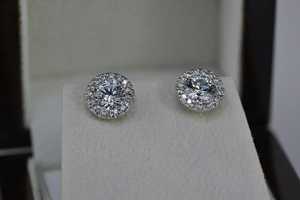 Moissanite 2Ct Round Cut Halo Diamond <b>Stud</b> <b>Earrings</b> With 9K White Gold <b>Fine</b> Wedding Bridal Party Jewelry Gift For Girlfriends - Product Image 5