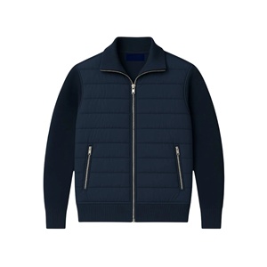 <b>Men's</b> Casual Full Zip Quilted Puffer <b>Jacket</b> with Knitted Sleeves Stand Collar Winter Outerwear <b>Men</b> Winter Casual Quilted <b>Jacket</b> - Product Image 1