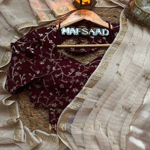 VASTRA COTTAGE Sari de fiesta de viscosa pura con trabajo de lentejuelas de terciopelo brillante, sari de diseñador premium para bodas y ocasiones festivas - Product Image 3