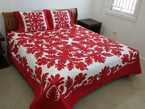 Designer Handmade <b>Red</b> And White Patterned Quilts 100% Cotton <b>Material</b> Hawaiian Bed Sheets Set For Home, Hotel Decor - Product Image 4