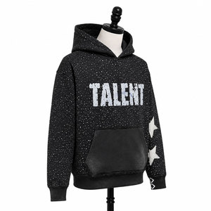 Custom <b>Black</b> Pullover Hoodie White Star Sleeve Zipper Front Fleece Unisex Breathable Regular Fit Streetwear Kangaroo <b>Sweatshirt</b> - Product Image 2