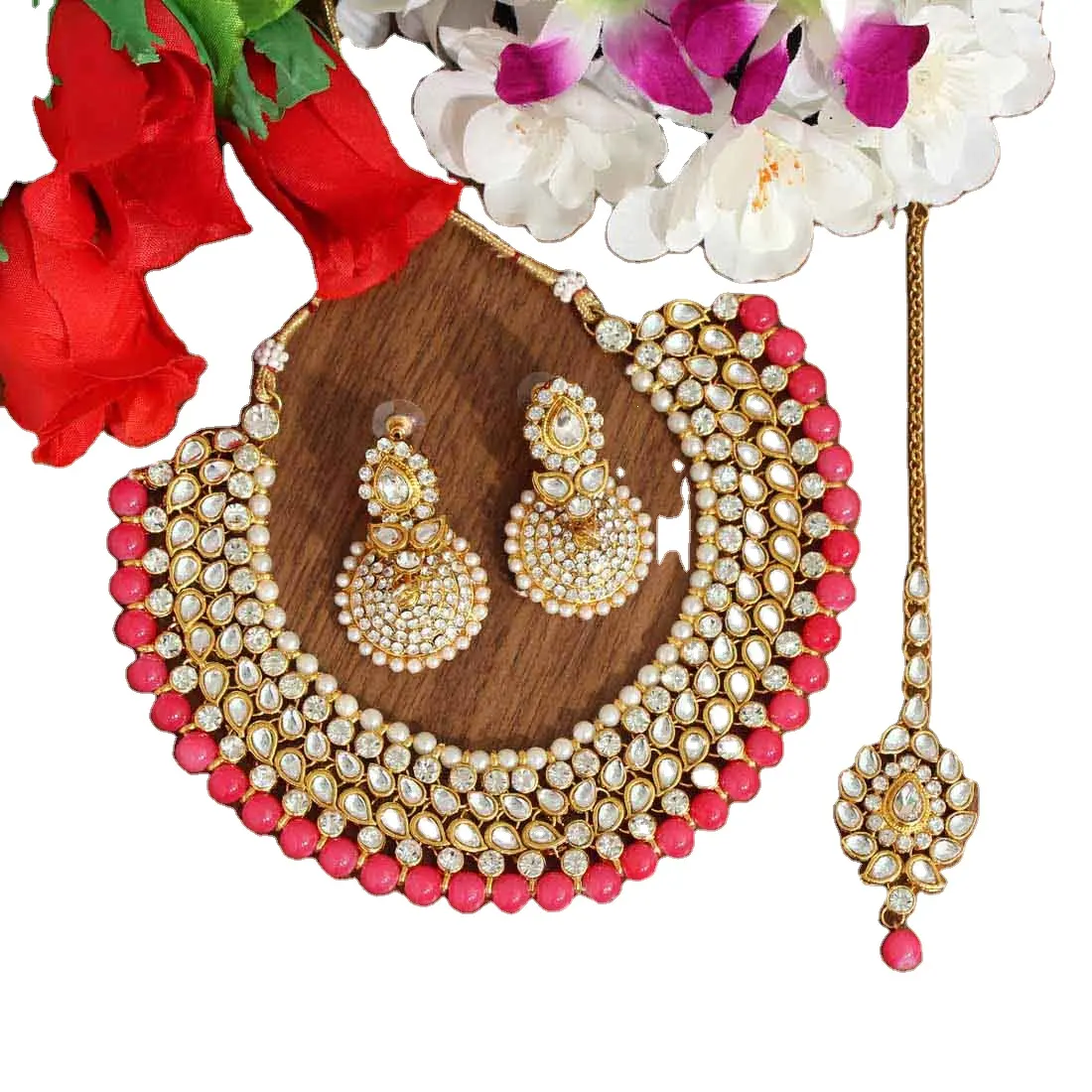 Latest Exclusive Designer Fashion INDIAN Jewellery Light Weight Indian Traditional Colorful Kundan Necklace With Long Earrings