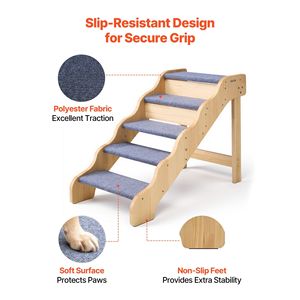 Scala per Animali Domestici in Legno a 5 Gradini, Superficie Antiscivolo, Stabile, per Cani e Gatti, Accesso a Letti Alti, Divani, Auto, Capacità di Carico 150 libbre, Accessorio di Alta Qualità - Product Image 4