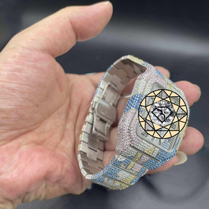 Montre à quartz en acier inoxydable de luxe édition limitée RAMDUT IMPEX, boîtier carré 20 mm, bracelet en cuir, cadran en cristal multicolore - Product Image 3