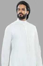 <b>Men's</b> Light Blue Cotton <b>Thobe</b> Long Sleeve Neck Embroidered Polyester Anti-shrink Ankle Length Modest Daily Wear Middle East - Product Image 4