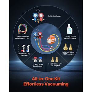 Pompa per vuoto HVAC a palette rotative monostadio 3.5 CFM 1/4 HP, kit manometri AC, set manometri per pompa per vuoto AC per R134a R22 - Product Image 4