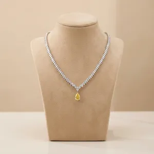Collar de tenis de lujo con diamantes cultivados en laboratorio, colgante de pera de corte elegante, cadena de diamantes con corte marquesa personalizado, con diamantes de laboratorio de corte elegante. - Product Image 1