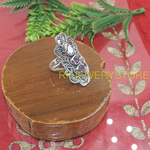 Natural Amethyst Gemstone 925 Silver <b>Statement</b> <b>Ring</b> Vintage Filigree Handmade Designer <b>Ring</b> Boho Jewelry Women Gift for Men Her - Product Image 3