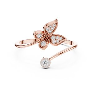 Anillo de Oro Sólido de 14k para Mujer con Diseño de Mariposa y Diamante de Corte Redondo Minimalista, Ideal para Regalo, Compromiso, Aniversario, Boda - Product Image 6