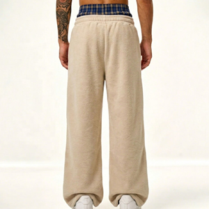 Pantalones deportivos casuales de hip-hop de doble cintura hechos a medida, de color liso, de pierna recta y parte inferior ancha para hombre, 100% algodón. - Product Image 6
