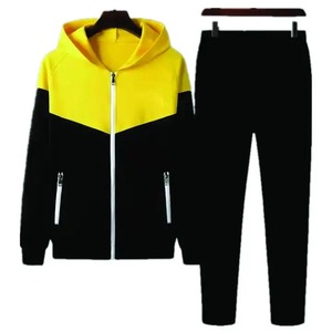 Ensemble de survêtement pour homme avec blocs de couleur, manches longues, capuche, fermeture éclair sur le devant, style sportif décontracté, respirant, polyester et coton, automne - Product Image 3