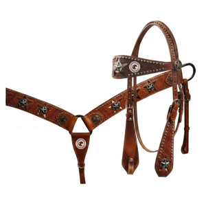 Venta al por mayor: Nuevo diseño de cabezada de cuero ecuestre occidental con pedrería, conchas y hebillas, logotipo personalizado para uso en equitación. - Product Image 2