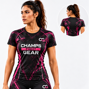 เสื้อรัดกล้ามเนื้อแขนสั้นสำหรับผู้หญิงแบบ OEM สำหรับ MMA มวยไทย บราซิลเลียนยิวยิตสู ยิวยิตสูแบบต่อสู้ แห้งเร็ว เหมาะสำหรับการฝึกศิลปะการต่อสู้และกีฬา - Product Image 5
