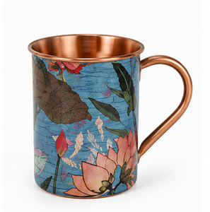 Mug en cuivre imprimé floral, design lotus, mug à café en cuivre fait main, mug à thé en cuivre, mug décoratif en cuivre, mug à boire en cuivre pur - Product Image 1