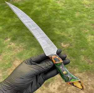 Cuchillo de filetear ambidiestro premium hecho a mano para procesamiento de carne, hoja afilada de acero de Damasco, mango de madera natural, venta al por mayor de fábrica OEM - Product Image 1