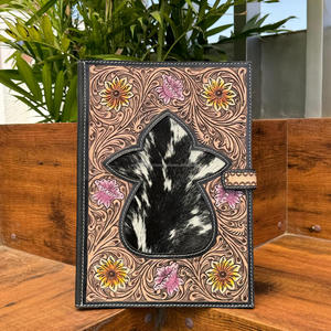 Top Quality Designer Hand Tooled <b>Portfolio</b> File Folder Multi-function Business <b>A4</b> Notebook Cover Genuine Leather Snap Padfolios - Product Image 2