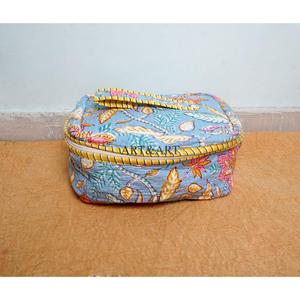 Elegant Handcrafted 3pc Quilted <b>Vanity</b> Pouch Set Organic Cotton Floral print Water-Resistant Lining Multipurpose Storage Bags - Product Image 2