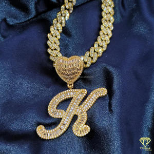 Pendentif en moissanite avec initiale « K », collier hip-hop, chaîne personnalisée avec lettres brillantes, bijoux pour homme - Product Image 2
