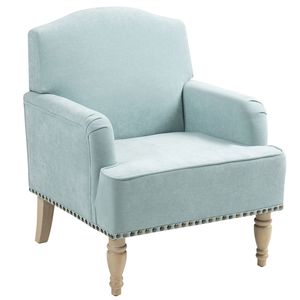 Poltrona Club Moderna Retrò in Tessuto con Gambe in Legno e Finitura con Borchie, Comoda Poltrona Imbottita per Soggiorno - Product Image 6