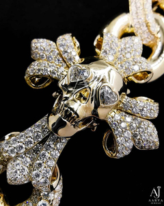Collier chaîne maille cubaine en moissanite plaqué or 18 carats et rhodium avec pendentif crâne fleur, bijoux de luxe pour mariage, fête ou cadeau - Product Image 5