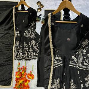 New Designer Heavy Embroidered <b>Kurta</b> Sharara Set With Georgette Dupatta, Indian Traditional Look for Wedding Party 3Piece - Product Image 3