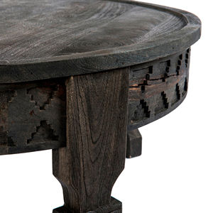Mesa de Centro Redonda Tallada en Madera de Mango Sólida con Acabado Gris Carbón Oscuro, Mesa de Acento para Sala de Estar, Mesa de Centro Moderna Hecha a Mano - Product Image 5