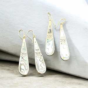 Vintage Gold Plated Drop Earrings With <b>Shell</b> Inlay Water Drop Shape Women's Jewelry Gift - Product Image 1