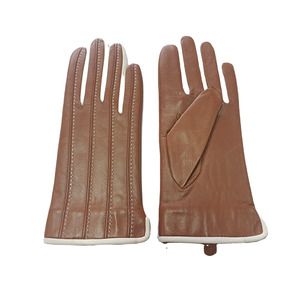 Brown Leather Wrist Length <b>Gloves</b> Thermal Unlined Plain Style Daily Use Winter - Product Image 1