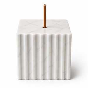 Quemador de incienso de mármol estriado con diseño cúbico, lujo en piedra, recogedor de cenizas, quemador de aroma moderno, decoración artesanal, ideal para meditación y mesa. - Product Image 1