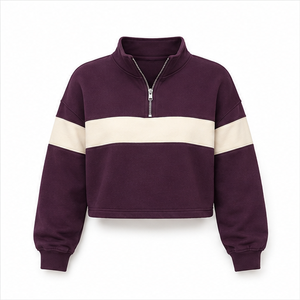 Sudadera Corta Unisex con Cierre de Cremallera, Bloques de Color, Felpa, Corte Regular, Cuello Alto, Estilo Casual Otoñal - Product Image 5