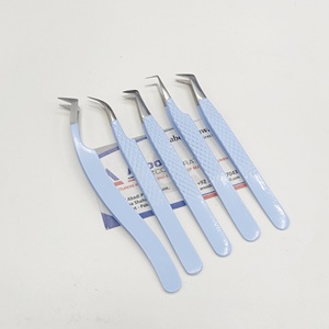 Vente en gros d'extension de cils professionnels en acier inoxydable enduit bleu pour bébé ensemble de pinces à épiler avec logo personnalisé pochette en PVC durable pointu - Product Image 4